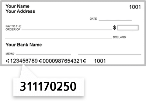 311170250 routing number on Bank of Ruston check
