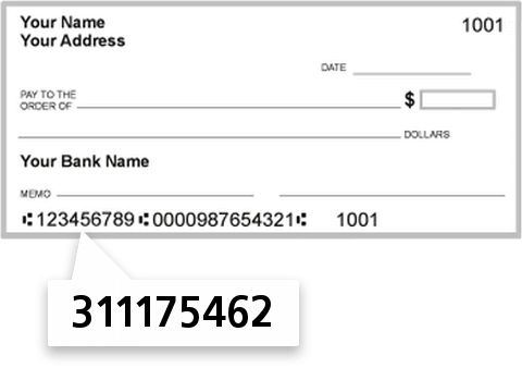 311175462 routing number on Piney Hills Federal Credit Union check