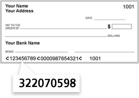 322070598 routing number on ONE United Bank check